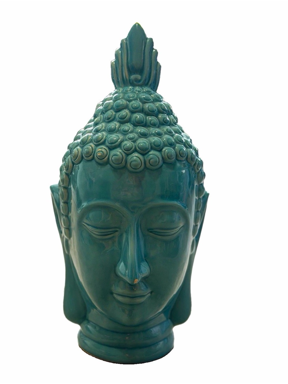 Teal Ceramic Buddha Head Sculpture - Unbranded